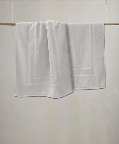 Feather Stitch 100 Cotton Bath Mats 2 Piece Set - Silver
