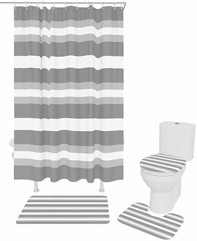 ZOE GARDEN Grey White Bathroom Set with Curtain Rug and Accessories