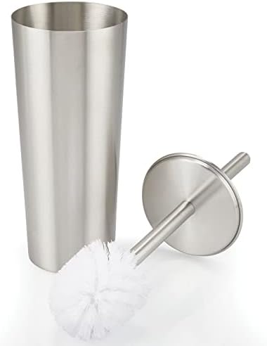 mDesign Slim Metal Toilet Brush Set with Holder - Rust-Resistant Silver