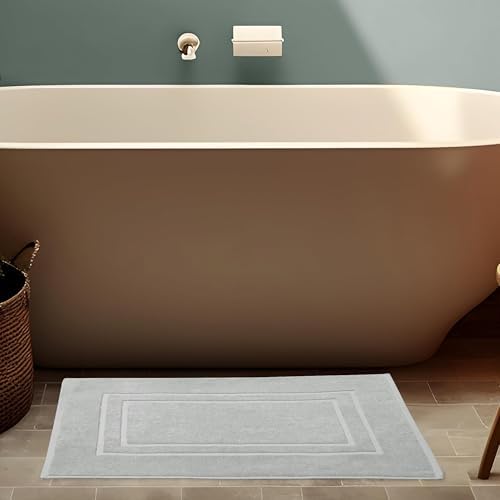 Feather Stitch 2 Piece Bath Mat Set - Silver Birch