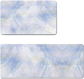2PCS Non-Slip Diatomite Bath Mats Set with Gold Line Design