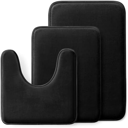 HUXMEYSON 3 Piece Memory Foam Bath Rug Set Black