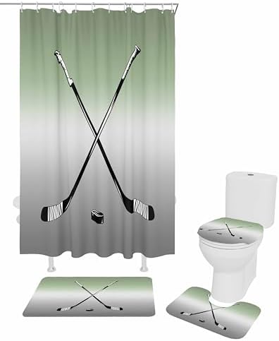 Sage Green Bathroom Set with Curtain Rug and Hooks - 72x72 Inches