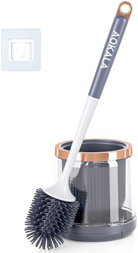 Aokala Silicone Toilet Brush with Tweezers and Holder Dark Gray