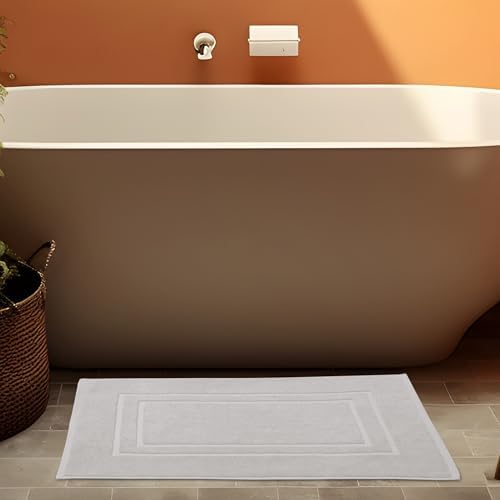 Feather Stitch 100 Cotton Bath Mats 2 Piece Set - Silver