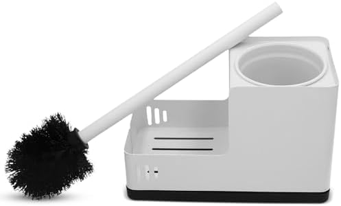 White Toilet Brush and Holder Set - Wall Mounted with Tray and Compartment