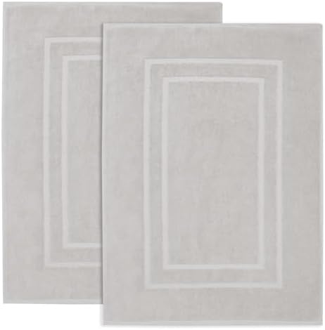 Feather Stitch 100 Cotton Bath Mats 2 Piece Set - Silver