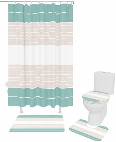 ZOE GARDEN Turquoise Striped Bathroom Set