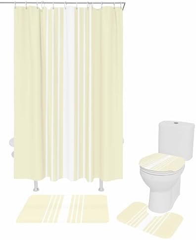 ZOE GARDEN Cream White Bathroom Set with Shower Curtain and Rug Accessories
