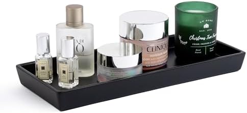 Black Resin Vanity Tray 12x5 Inch Minimalist Bathroom Organizer