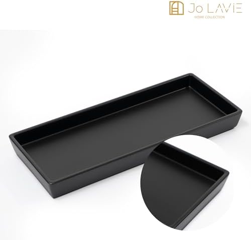Black Resin Vanity Tray 12x5 Inch Minimalist Bathroom Organizer