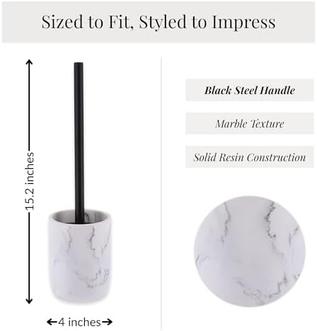 White Marble Toilet Brush with Holder Set Modern and Durable