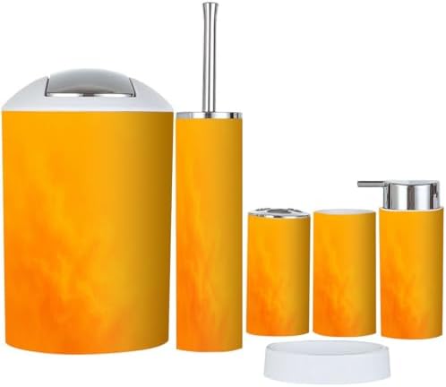 6 Piece Boho Stipple Orange Bathroom Accessories Set