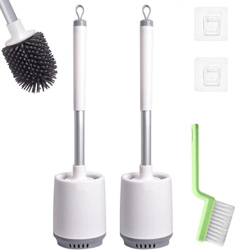 2 Pack Toilet Brush Set with Silicone Cleaner and Holder
