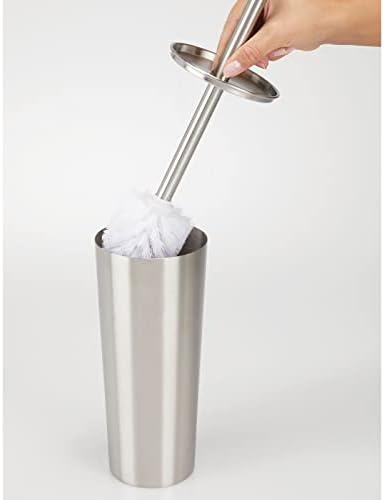 mDesign Slim Metal Toilet Brush Set with Holder - Rust-Resistant Silver