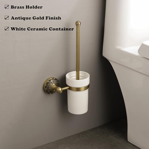 Vintage Petal Brass Toilet Brush with Holder