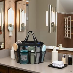 Mesh Shower Caddy with 8 Pockets - Black