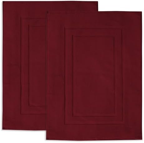 Feather Stitch 100 Cotton Bath Mats Red 2 Piece