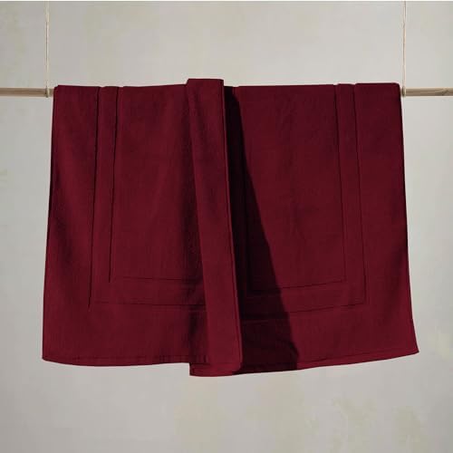Feather Stitch 100 Cotton Bath Mats Red 2 Piece