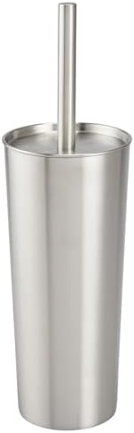 mDesign Slim Metal Toilet Brush Set with Holder - Rust-Resistant Silver