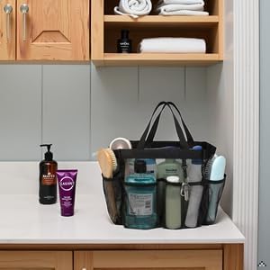 Mesh Shower Caddy with 8 Pockets - Black