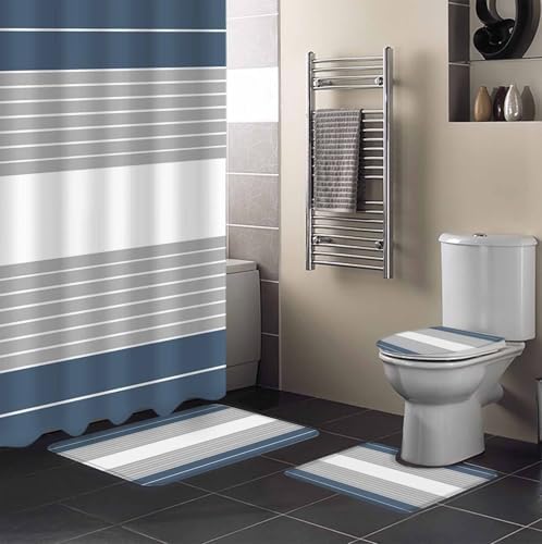 ZOE GARDEN Haze Blue Striped Bathroom Set 1