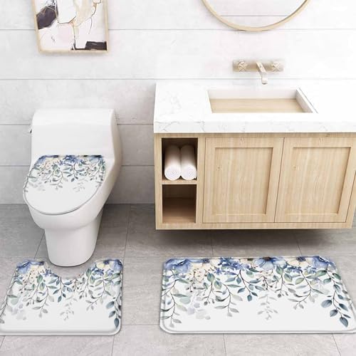 ZOE GARDEN Blue Eucalyptus Bathroom Set with Curtain Rug and Accessories