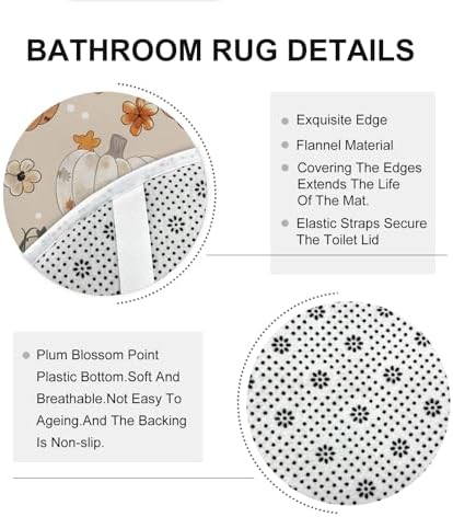 4PCS Fall Dot Pumpkin Bathroom Accessory Set with Non-Slip Rug