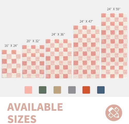 CozeCube Checkered Bath Mat - 24 x 16 Inches Blossom Pink