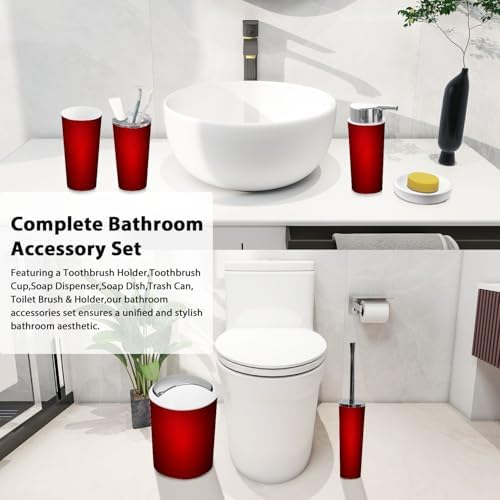 TRANQDEHOM 6-Piece Boho Abstract Red Bathroom Accessory Set 1