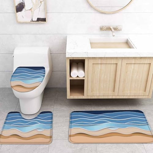 Coastal Blue Bathroom Set with Rug and Curtain
