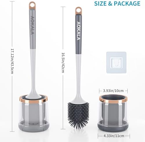 Aokala Silicone Toilet Brush with Tweezers and Holder Dark Gray