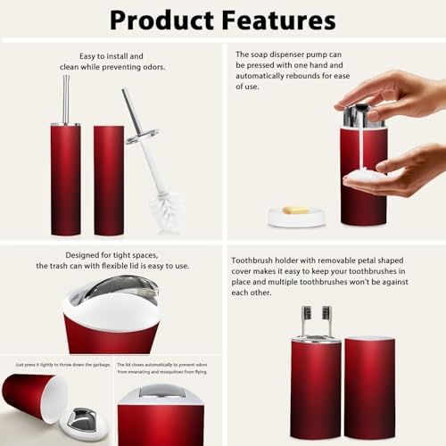 Boho Dark Red Bathroom Accessory Set with 6 Pieces