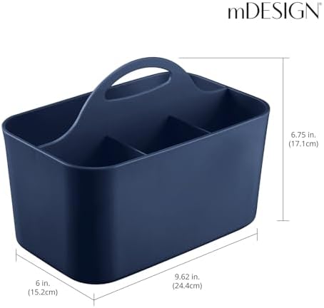 mDesign Small Plastic Shower Organizer Caddy Tote Navy Blue
