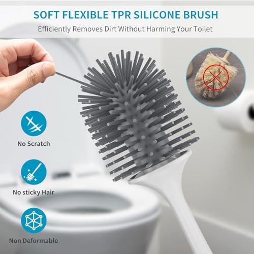 Aokala Silicone Toilet Brush with Tweezers and Holder Dark Gray