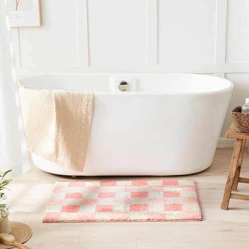 CozeCube Checkered Bath Mat - 24 x 16 Inches Blossom Pink