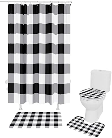 ZOE GARDEN Black and White Buffalo Plaid Bathroom Set
