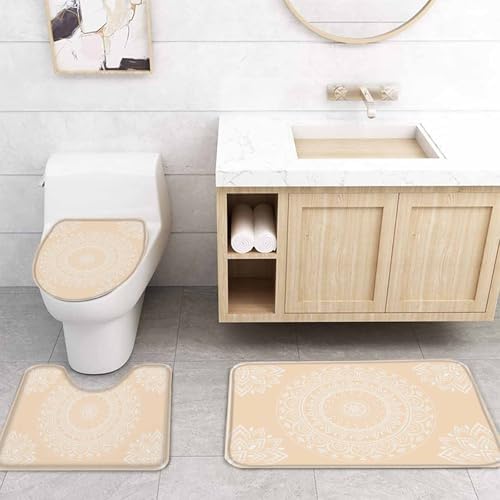 Cream Boho Bathroom Set with Shower Curtain Rug and Accessories