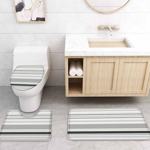 Grey Stropes Bathroom Set with Curtain Rug and Accessories