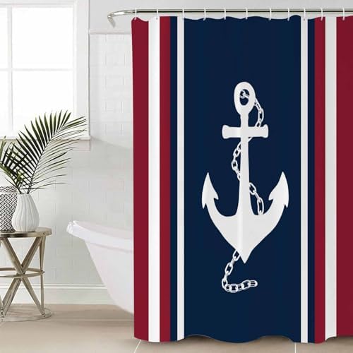 Nautical Anchor Bathroom Set with Curtain Rug and Hooks