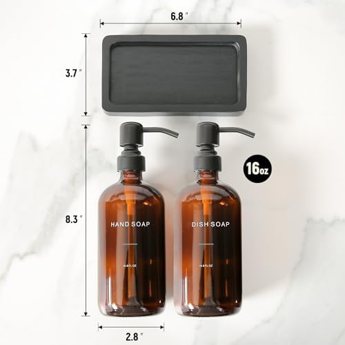 Amber Glass Soap Dispenser Set with Metal Pump