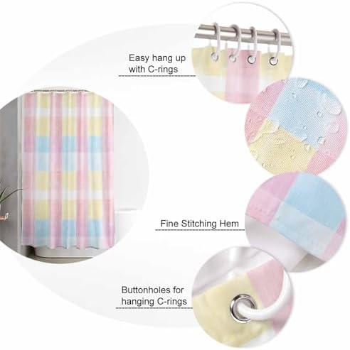 ZOE GARDEN Pink Blue Plaid Bathroom Set