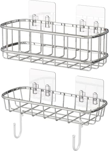 Simple Houseware Shower Caddy with Hooks Chrome 2 Pack