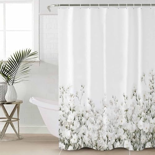 ZOE GARDEN White Floral Bath Set with Curtain Rug and Accessories
