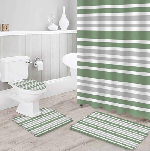 ZOE GARDEN Sage Green Bathroom Set with Curtain Rug and Accessories 1