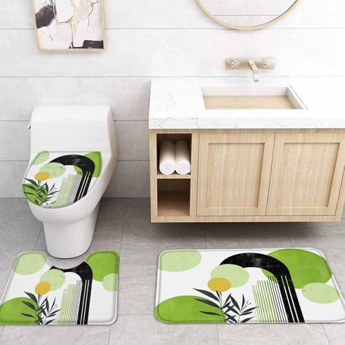ZOE GARDEN Boho Green Bathroom Set with Curtain Rug and Hooks