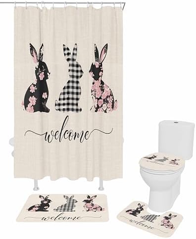 ZOE GARDEN Easter Bunny Bathroom Set - Waterproof Curtain Rug Accessories