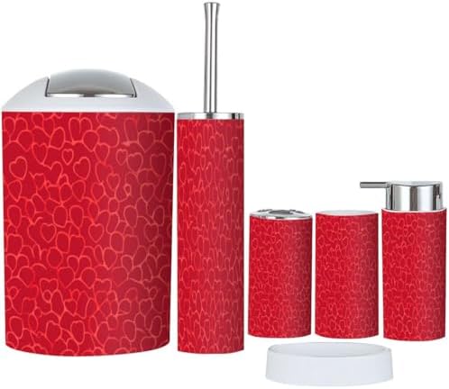 Boho Red Hearts Bathroom Accessory Set 6 Piece