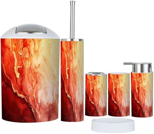 Boho Bathroom 6 Piece Marble Texture Trash Can Set