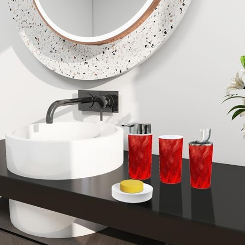 Boho Bathroom Accessory Set 6 Piece Red Foil Glitter Aluminum Shiny Ombre